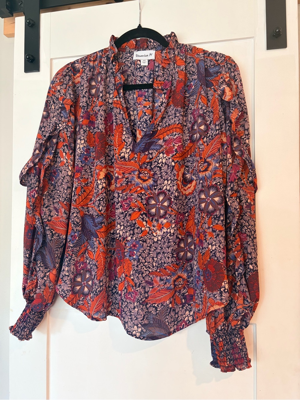 Veronica M Orange & Purple Floral V-Neck Long-Sleeve Blouse